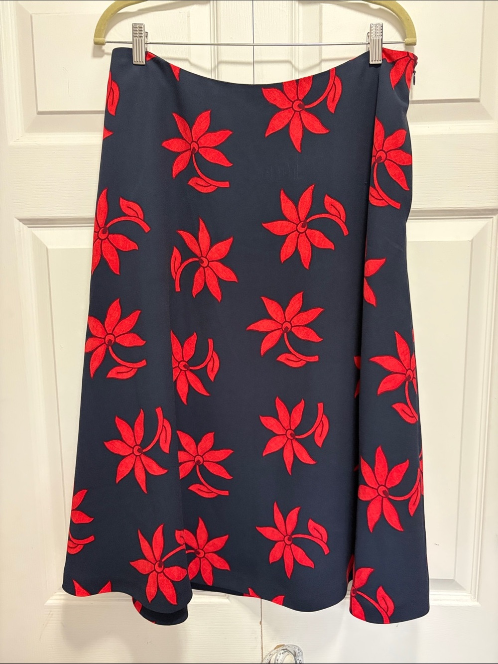 Banana Republic Navy A-Line Skirt with Red Floral Motif - Picture 3 of 5